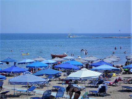The Beach of Faliraki in Rhodes Greece